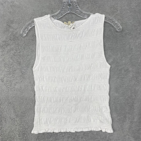Madewell Top Womens XS White Smocked Boatneck Tank Sleeveless Cotton Blend NV912 - Picture 8 of 13